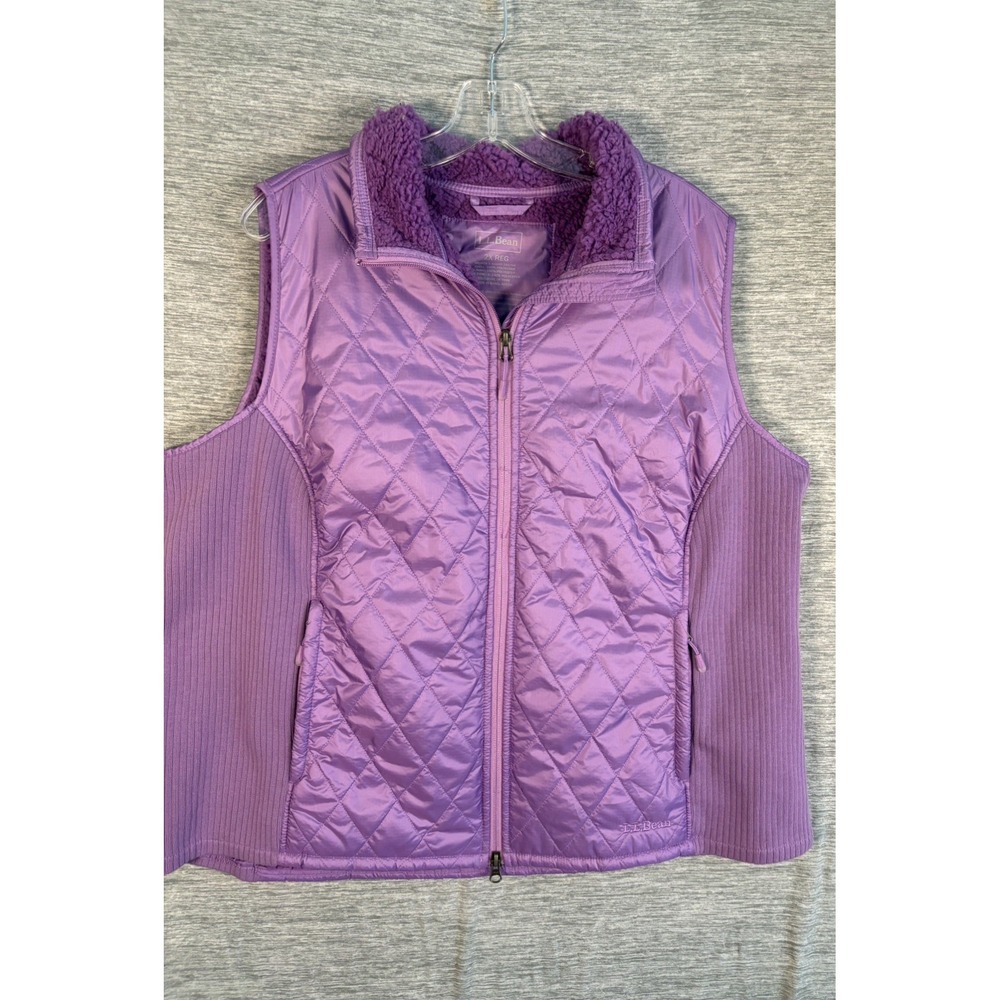 LL Bean Fleece Lined PrimaLoft Quilted Vest Womens Plus Size 2X Reg Purple Zip